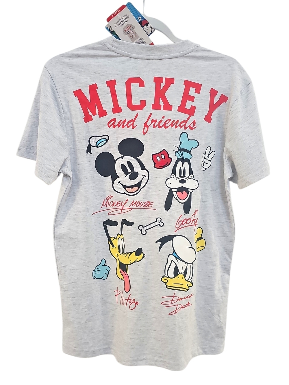 NWT Disney Mickey Friends Womens Size XS Gray Tee Top Embroidered